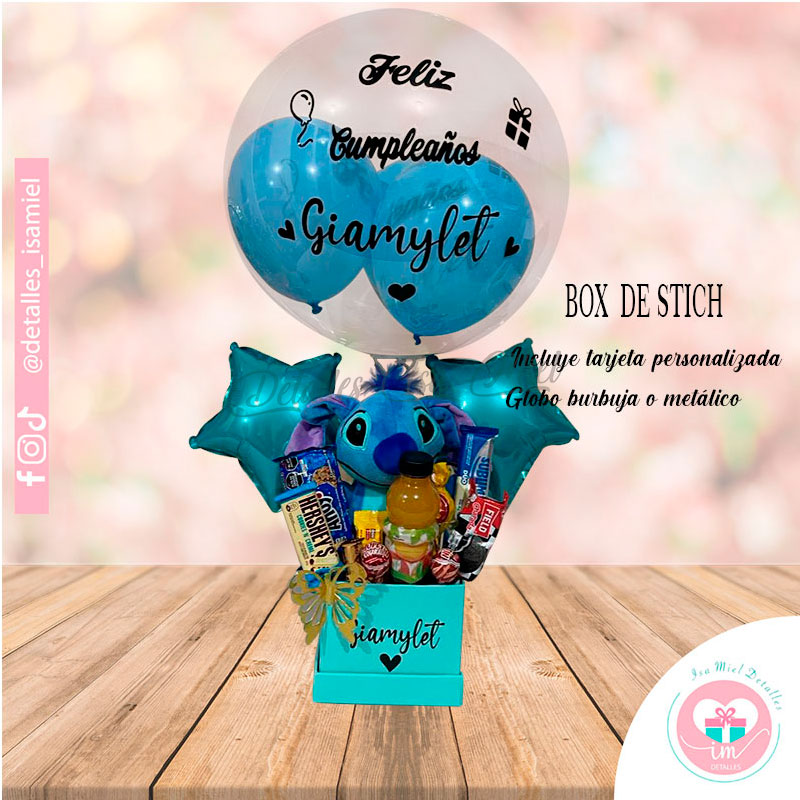 Detalle Personalizado con Peluche Stitch, Chocolates y Globos - Feliz  Cumpleaños